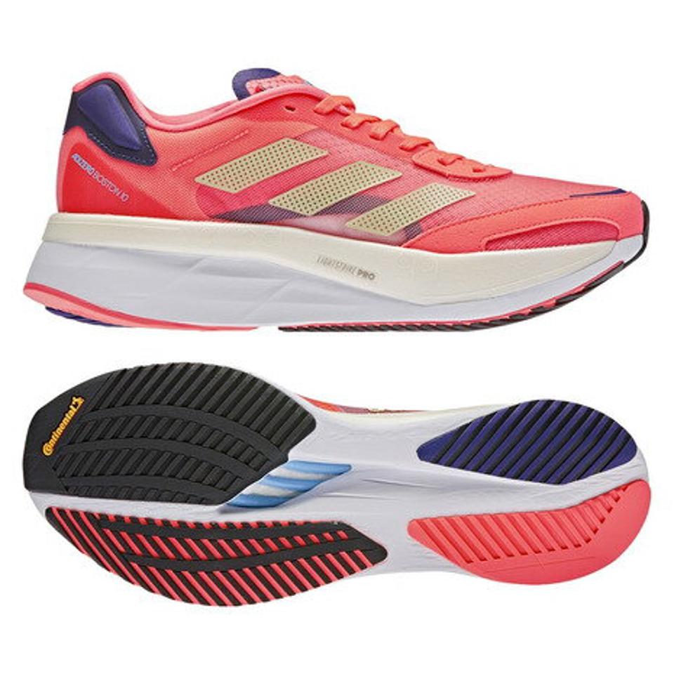 アディダス（adidas）（レディース）ランニングシューズ アディゼロ ボストン10 W サーモン GY0905 GY0906 スニーカー 厚底 プレート ジョギング 部活 マラソン