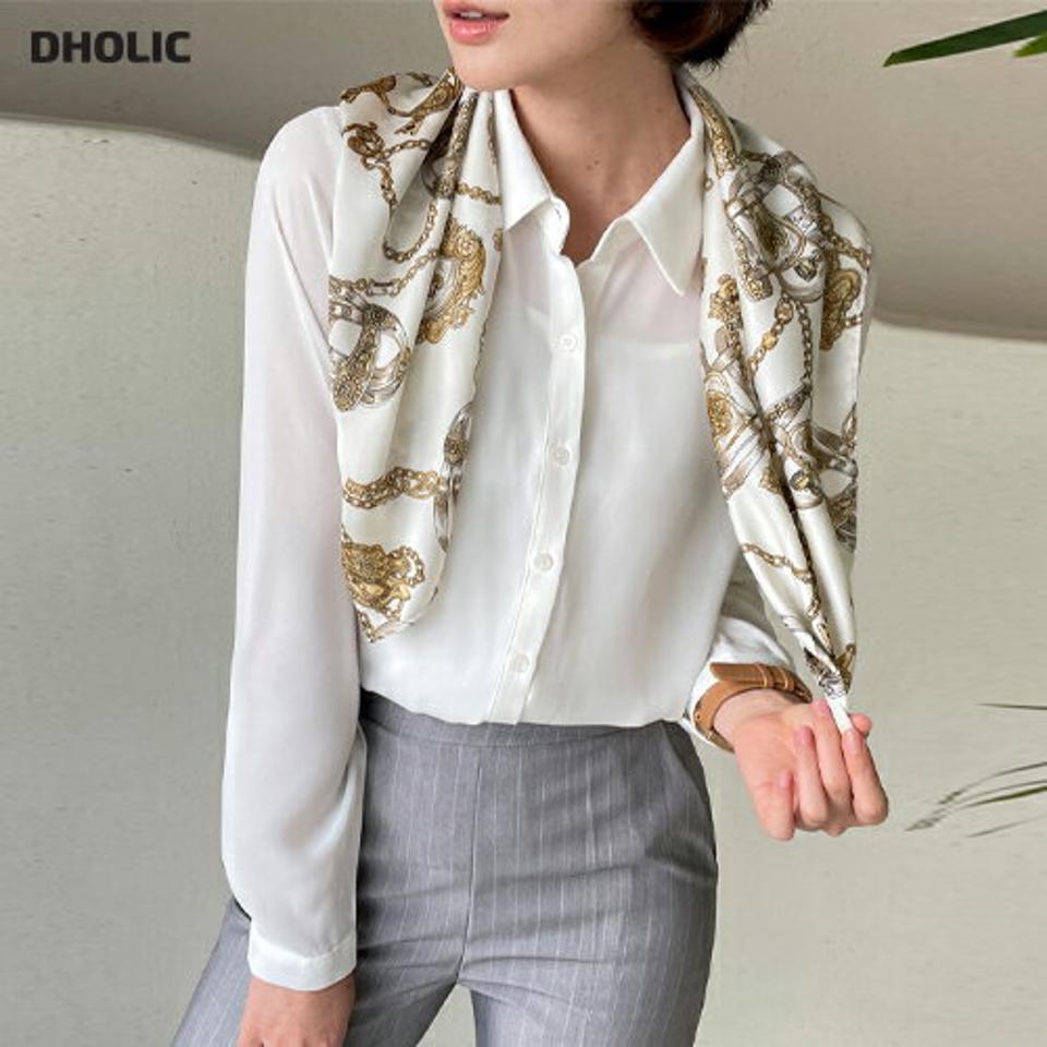 スカーフ付カラーブラウス・全3色・b00161 レディース 【bl】トップス ブラウス スカーフ 総柄 単色 無地 シンプル 大人 きれいめ ベーシック カラーネック 春 秋 韓国ファッション ハイホリHIHOLLI