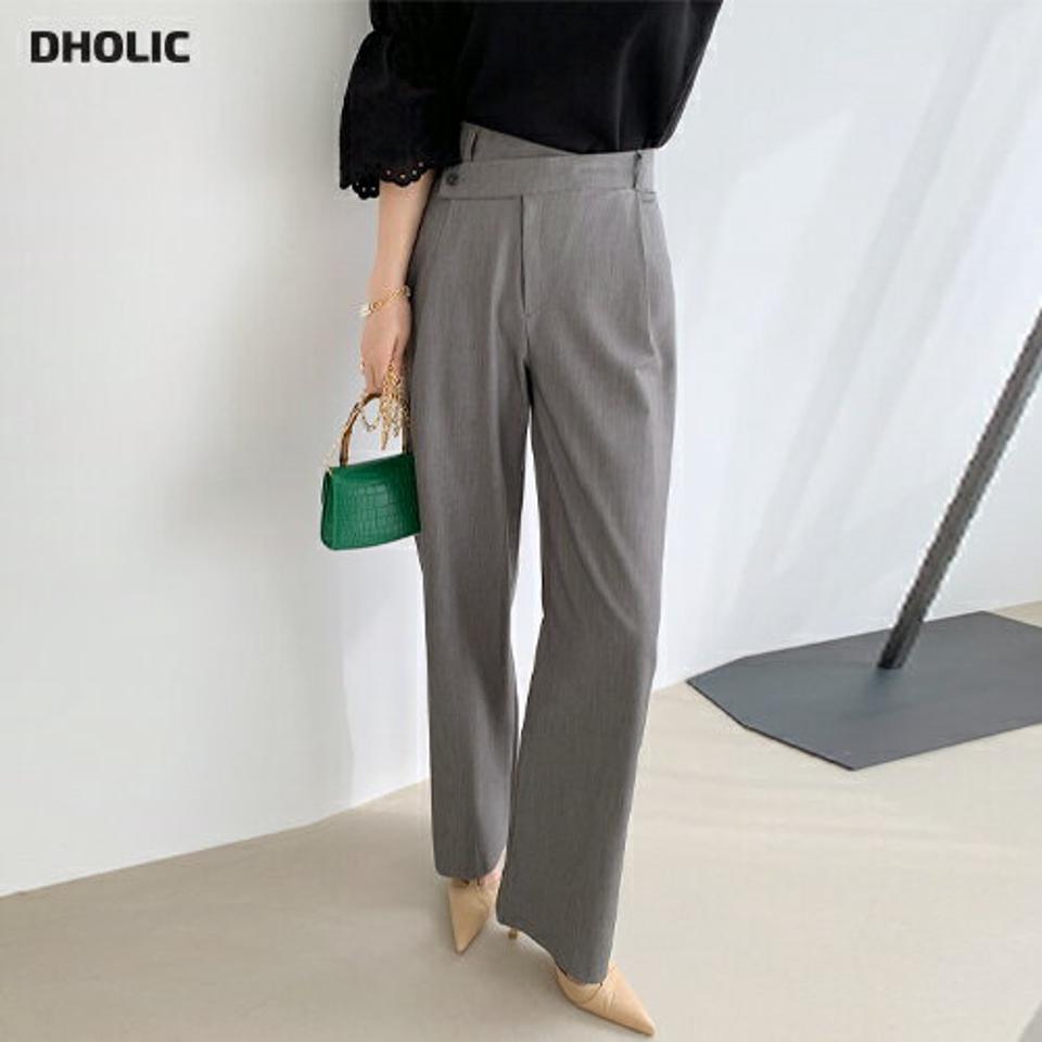 アンバランスワイドスラックス・全3色・t00179 レディース 【pt】スラックス パンツ ズボン ロングパンツ ワイドパンツ 単色 無地 シンプル アンバランス ハイウエスト 大人 ユニーク カジュアル 秋 春 韓国ファッション ハイホリHIHOLLI