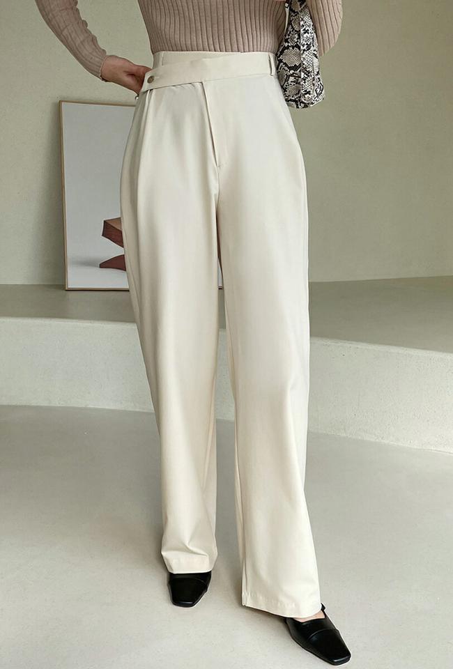 アンバランスワイドスラックス・全3色・t00179 レディース 【pt】スラックス パンツ ズボン ロングパンツ ワイドパンツ 単色 無地 シンプル アンバランス ハイウエスト 大人 ユニーク カジュアル 秋 春 韓国ファッション ハイホリHIHOLLI