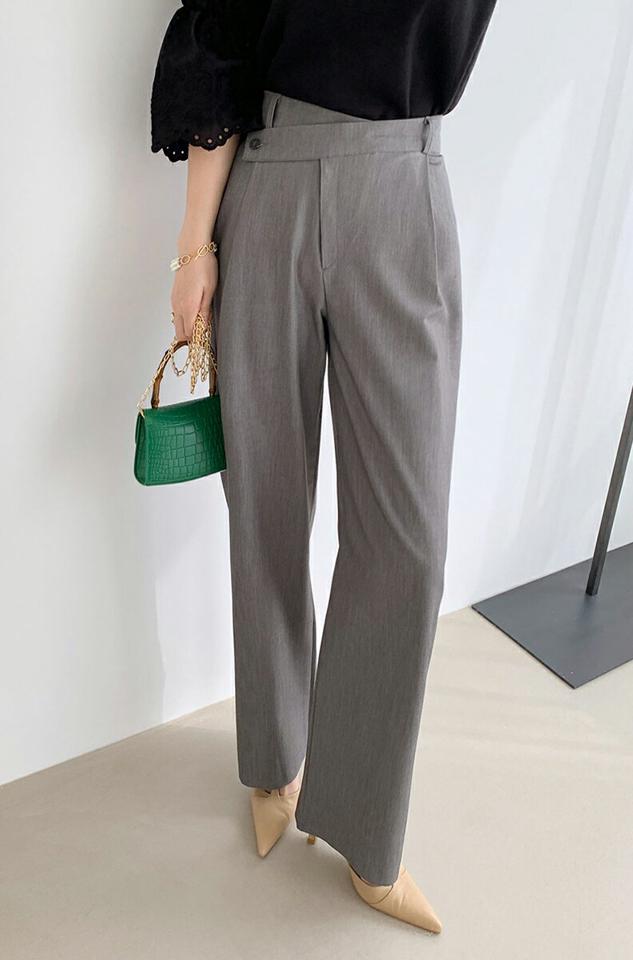 アンバランスワイドスラックス・全3色・t00179 レディース 【pt】スラックス パンツ ズボン ロングパンツ ワイドパンツ 単色 無地 シンプル アンバランス ハイウエスト 大人 ユニーク カジュアル 秋 春 韓国ファッション ハイホリHIHOLLI