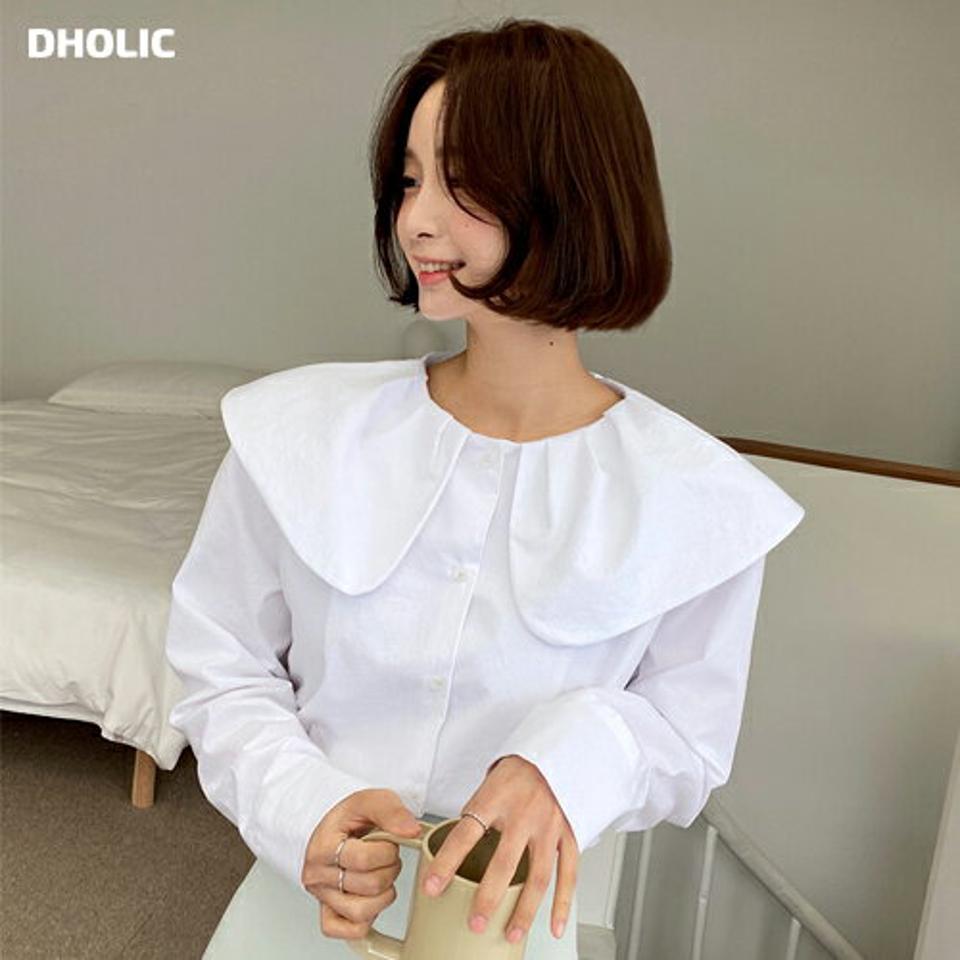 ラウンドビッグセーラーカラーブラウス・全3色・t66629 レディース 【bl】韓国ファッション トップス ブラウス 長袖 カラーネック 襟コンシャス ビッグセーラー 無地 シンプル かわいい カジュアル フェミニン 体型カバー ガーリー 春 秋 冬