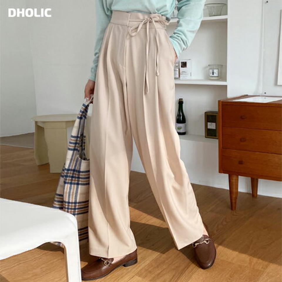 シークレットバックゴムリボンワイドスラックス・全3色・b66648 レディース 【pt】韓国ファッション ボトムス ロング ロングパンツ スラックスパンツ スラックス ツータック リボン ワイド 無地 シンプル フェミニン カジュアル 秋 冬