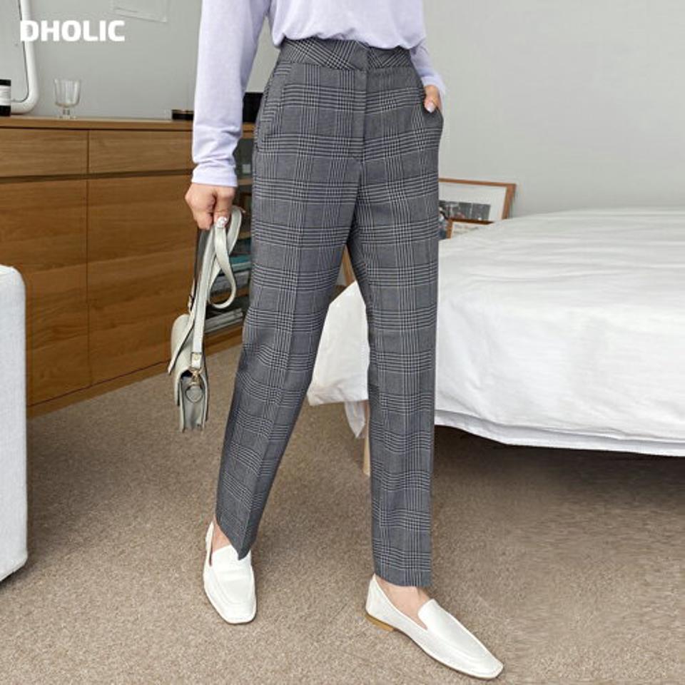 チェックスリムスラックス・全2色・t66649 レディース 【pt】韓国ファッション ボトムス ロング ロングパンツ スラックスパンツ スラックス チェック柄 スリム センタープレス シック シンプル 体型カバー フェミニン カジュアル 秋 冬
