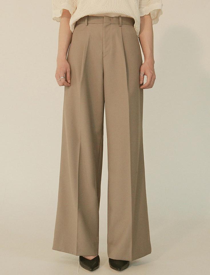 タックワイドスラックス・全2色・a00174 レディース 【pt】 ボトムス ロング ロングパンツ スラックスパンツ スラックス タック ワイド モダン 無地 シンプル フェミニン カジュアル 秋 冬 韓国ファッション ハイホリHIHOLLI