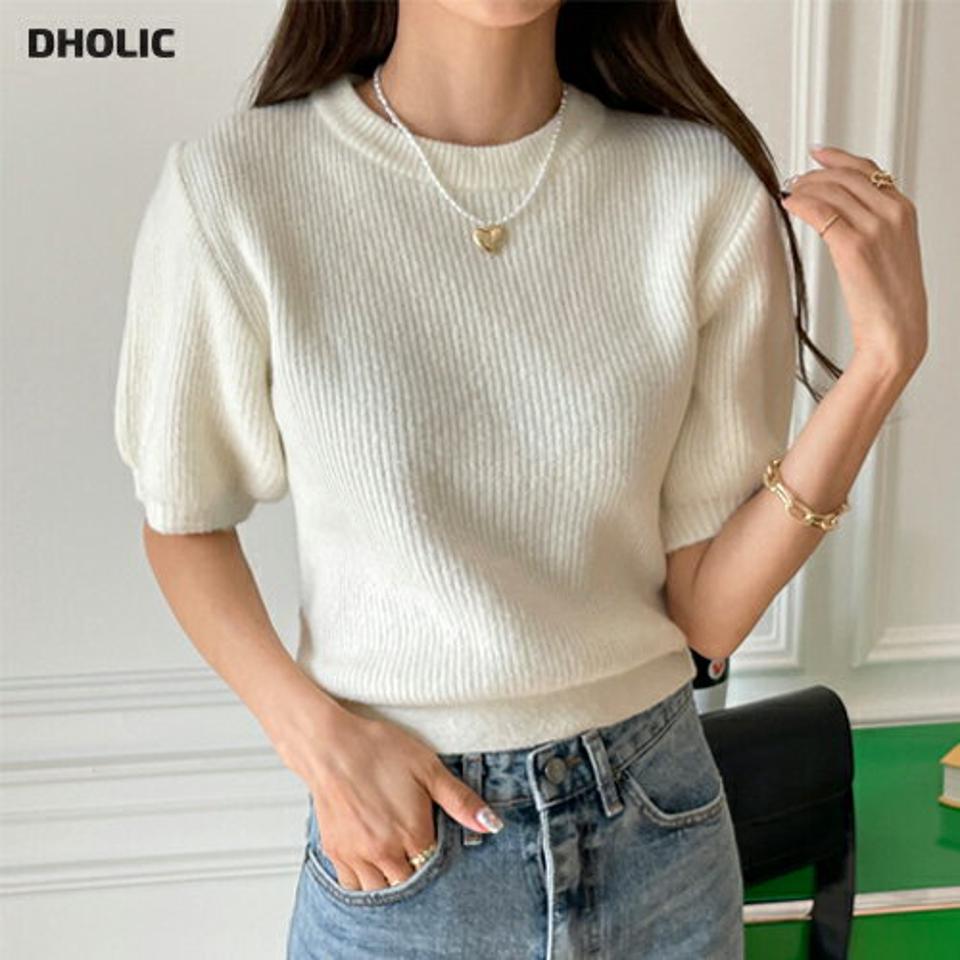 【10%OFF】バックリボン半袖ニット・全6色・t65434 レディース 【tops】韓国ファッション トップス ニット 大人 半袖 ラウンドネック リボン パフスリーブ カラーニット シンプル フェミニン カジュアル デイリー 秋 冬 新生活セール