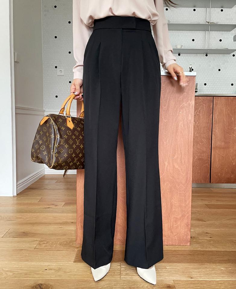 ツータックワイドスラックス ・全3色・t65447 レディース 【pt】韓国ファッション ボトムス ロング ロングパンツ スラックスパンツ スラックス ツータック ワイド ストレート 無地 シンプル 体型カバー フェミニン カジュアル 秋 冬