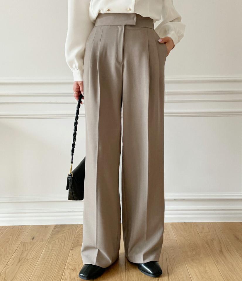 ツータックワイドスラックス ・全3色・t65447 レディース 【pt】韓国ファッション ボトムス ロング ロングパンツ スラックスパンツ スラックス ツータック ワイド ストレート 無地 シンプル 体型カバー フェミニン カジュアル 秋 冬