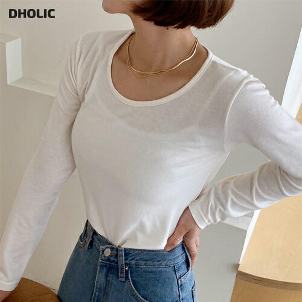 UネックTシャツ・全7色・t66261レディース 【tops】トップス ロンT 単色 シンプル ベーシック Tシャツ Uネック 長袖 レーヨンブレンド 春 秋 冬 無地 カジュアル きれいめ 大人っぽ 韓国ファッション