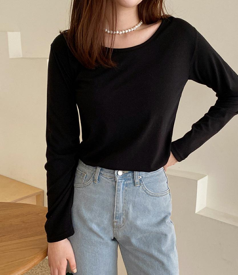 UネックTシャツ・全7色・t66261レディース 【tops】トップス ロンT 単色 シンプル ベーシック Tシャツ Uネック 長袖 レーヨンブレンド 春 秋 冬 無地 カジュアル きれいめ 大人っぽ 韓国ファッション
