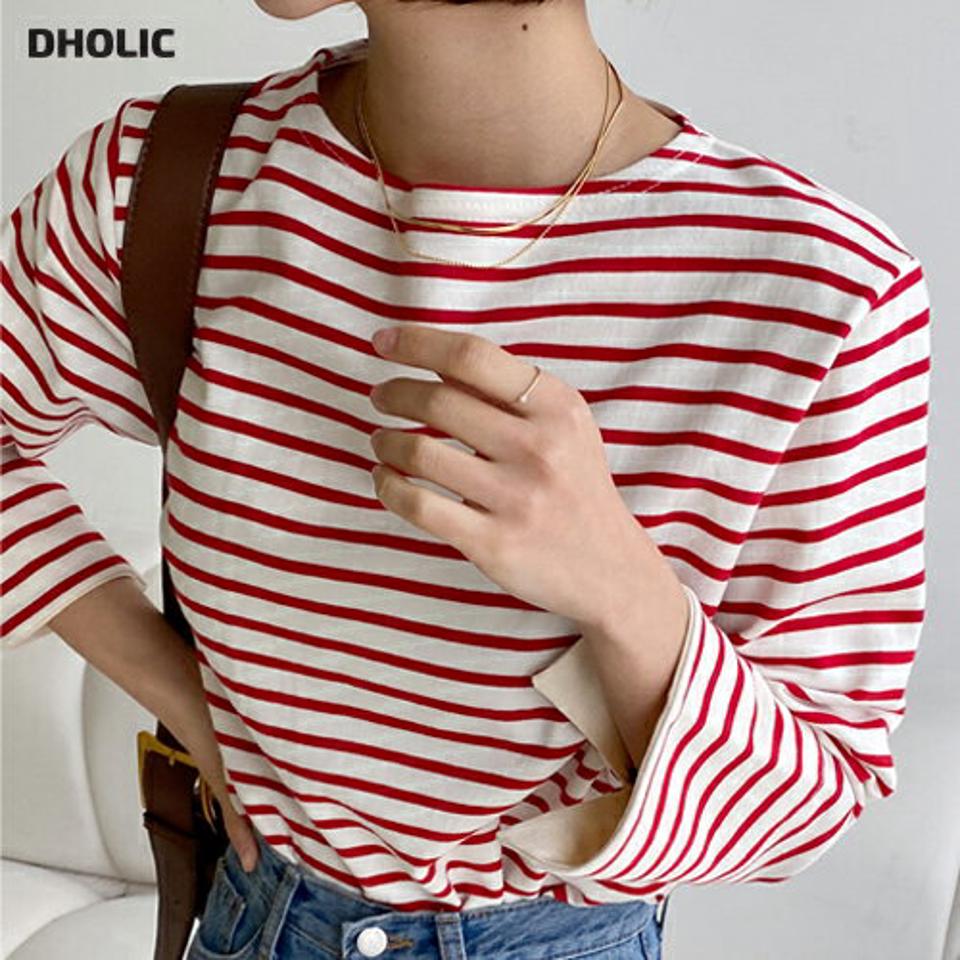 ボーダー配色スリットスリーブTシャツ・全4色・t66262 レディース 【tops】トップス ロンT Tシャツ スリット スリーブ ボーダー柄 長袖 ラウンドネック カジュアル ボーダーパターン 韓国ファッション