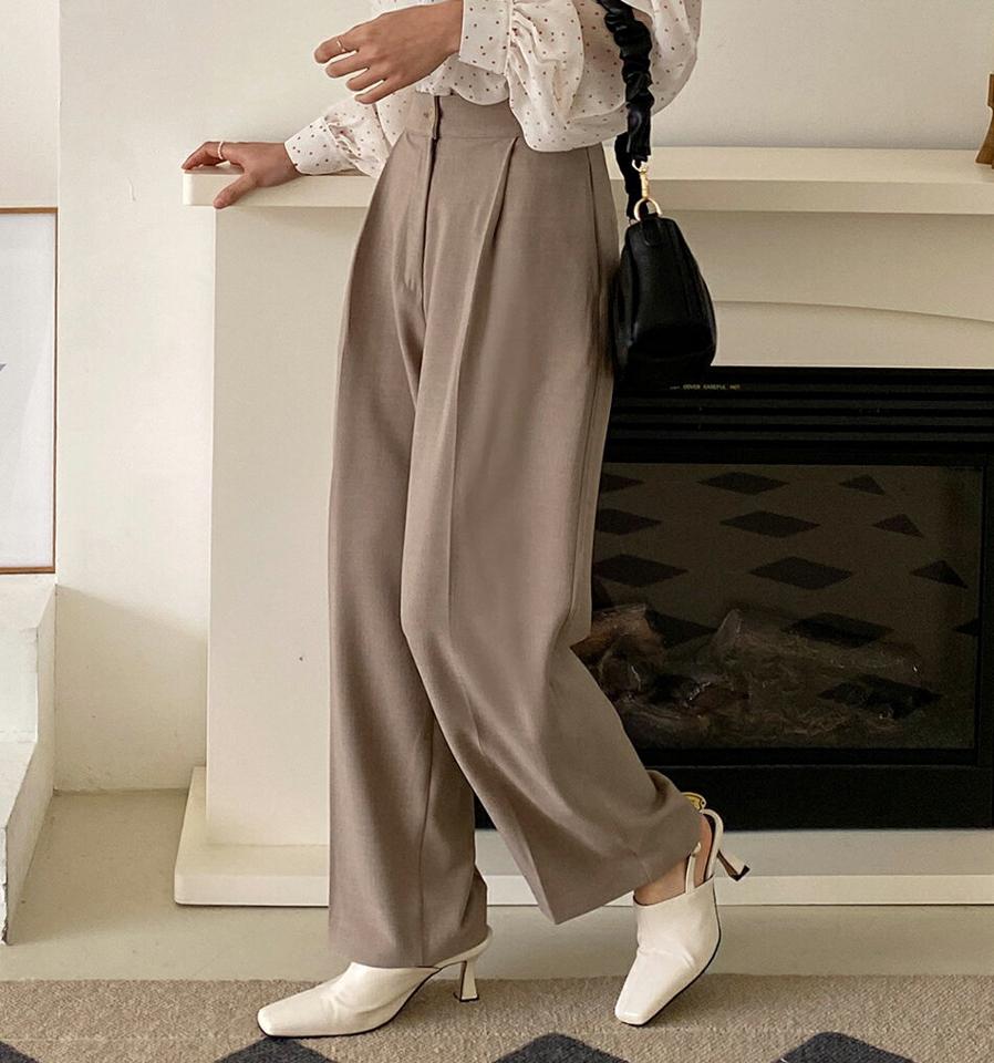 バックゴムワンタックワイドスラックス・全3色 b66289 レディース【pt】パンツ スラックス ワイド ロング丈 春 夏 秋 冬 無地 単色 シンプル ベーシック オフィスカジュアル シック 大人っぽ 韓国ファッション