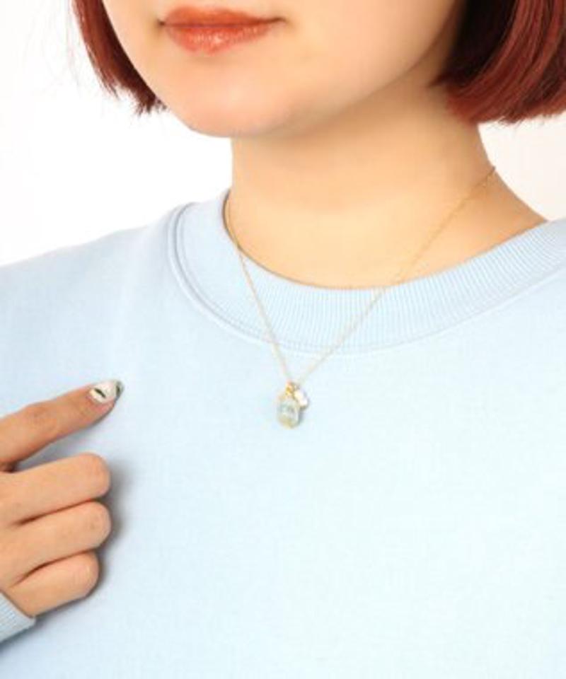 【3月誕生石】K14GF アクアマリン×ガラスチャームネックレス