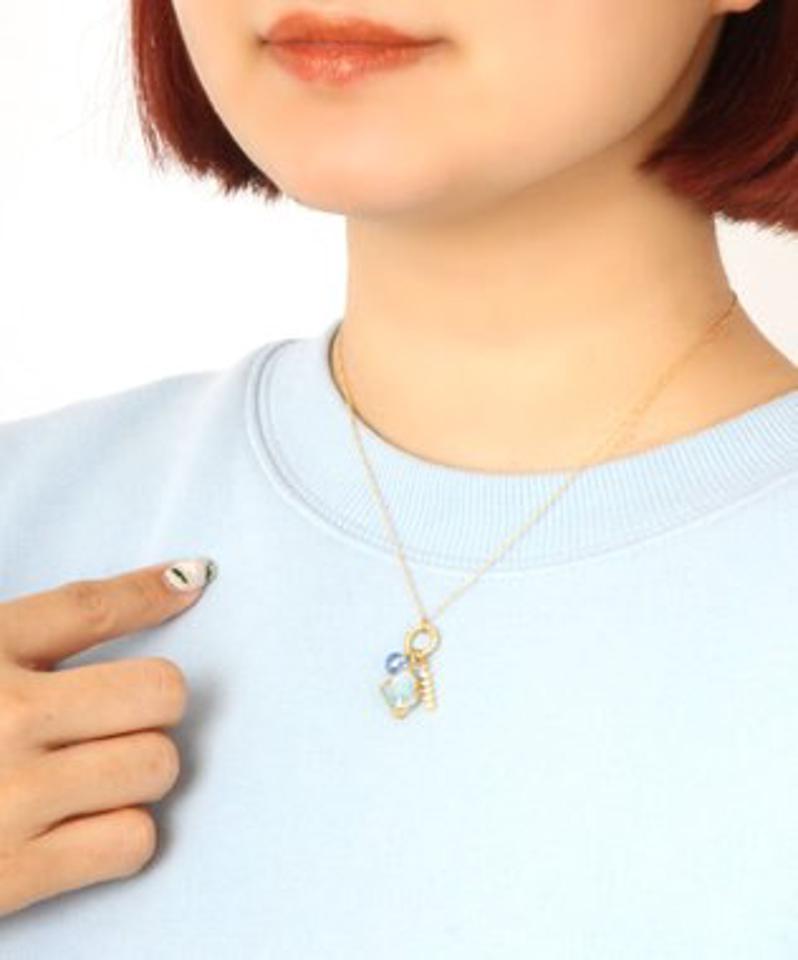 【3月誕生石】K14GF アクアマリン×クリスタル×ガラスチャームネックレス