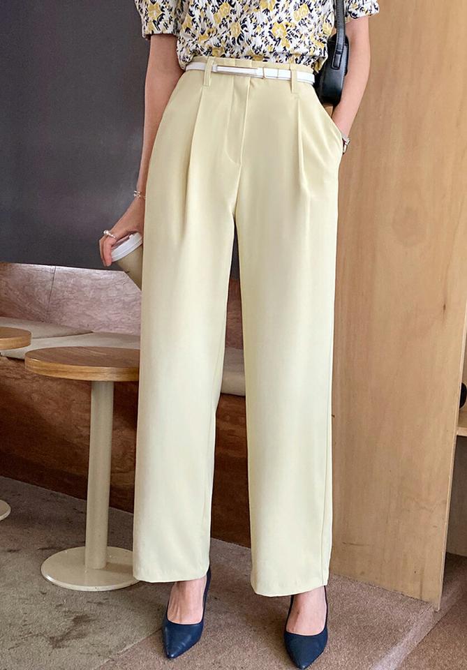 ワンタックワイドスラックス・全2色・t71710 レディース 【pt】スラックス パンツ ズボン ロングパンツ ワイドパンツ タック 単色 無地 シンプル ベーシック 大人 オフィスカジュアル ストレート パステル 春 秋 韓国ファッション ハイホリHIHOLLI