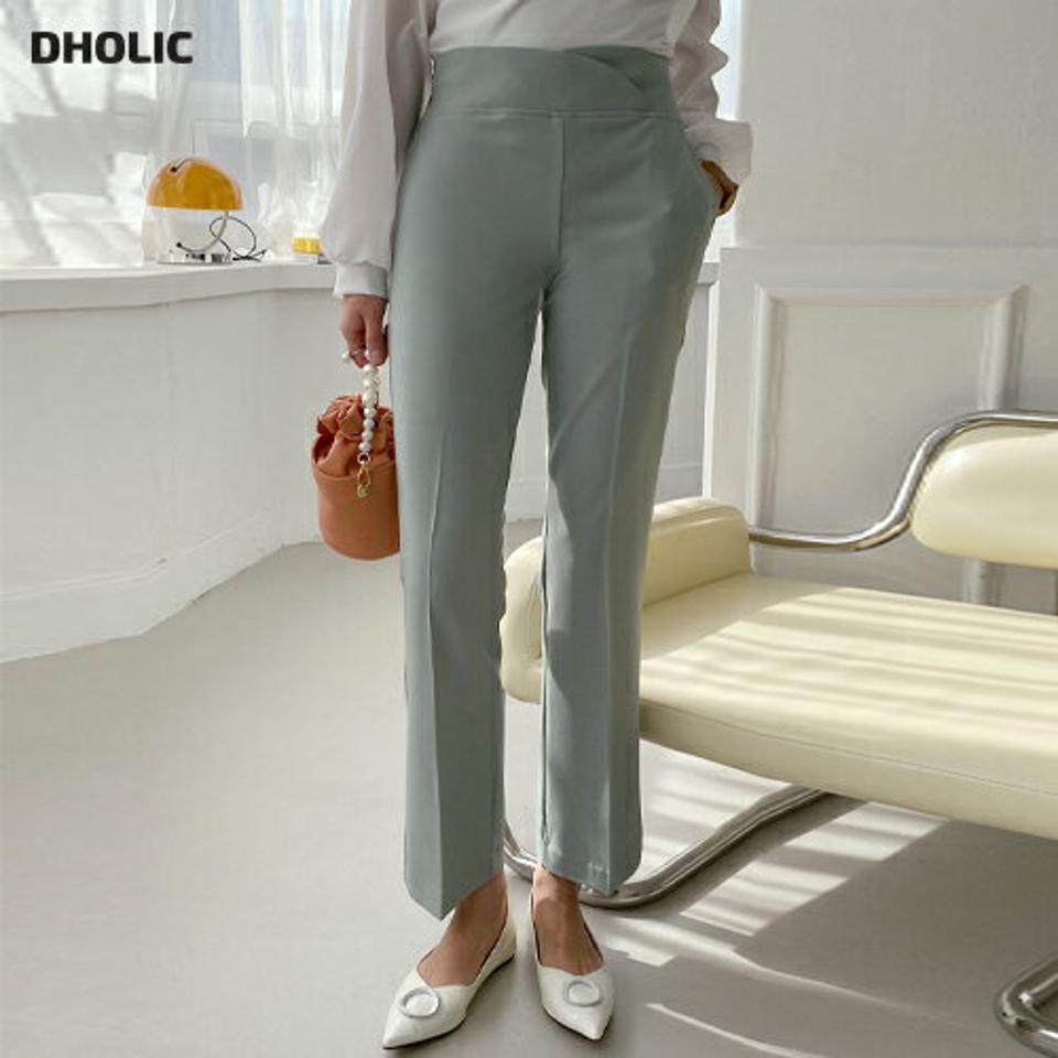 クロスウエストストレートスラックス・全3色・b71708 レディース 【pt】スラックス パンツ ズボン ロングパンツ 単色 無地 シンプル ベーシック ストレート 大人 ハイウエスト オフィスカジュアル パステル 春 秋 韓国ファッション ハイホリHIHOLLI