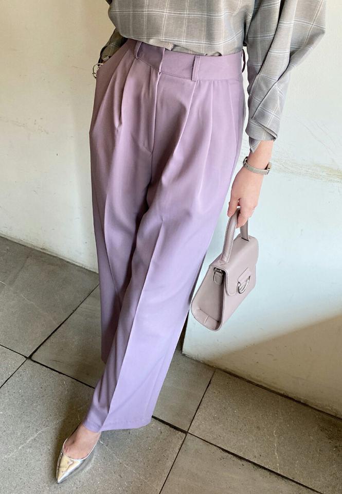 ツータックワイドスラックス・全4色・t71709 レディース 【pt】スラックス パンツ ズボン ロングパンツ 単色 無地 シンプル ベーシック ワイドパンツ タック 大人 きれいめ カラーパンツ オフィスカジュアル ハイウエスト 春 秋 韓国ファッション ハイホリHIHOLLI