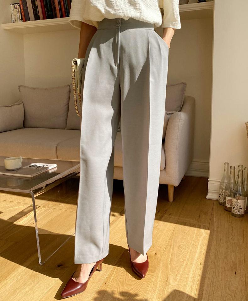 くるみボタンストレートスラックス・全3色・t00374 レディース 【pt】韓国ファッション ボトムス ロング ロングパンツ スラックスパンツ スラックス くるみボタン ストレート ツータック 無地 シンプル 体型カバー フェミニン カジュアル 春 秋 冬