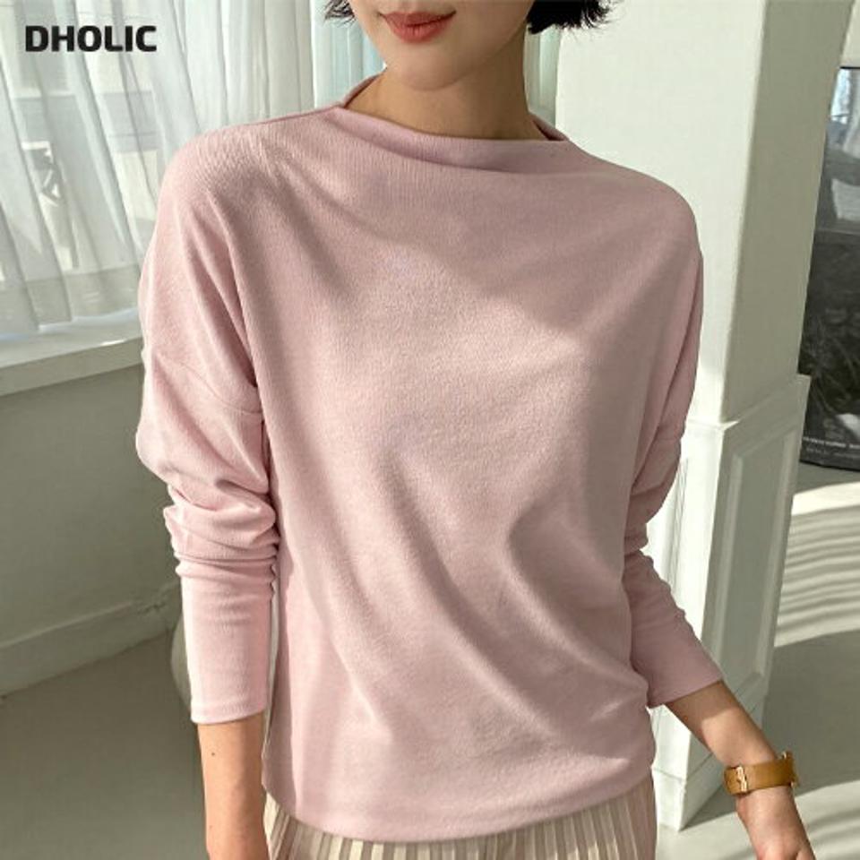ハーフボートネックTシャツ・全5色・b71686 レディース 【tops】トップス 長袖 ボートネック 単色 無地 シンプル ベーシック　大人 カジュアル ドロップショルダー パステル ラフ　春 秋 韓国ファッション ハイホリHIHOLLI