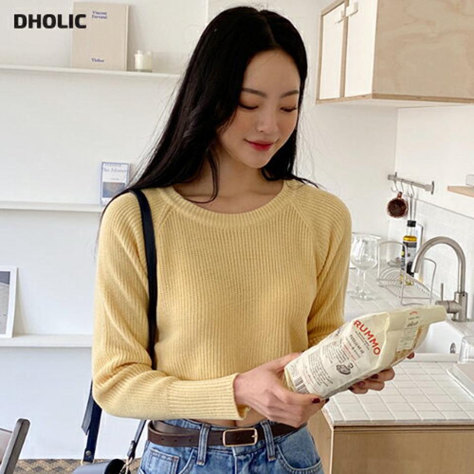 クロップドラグランニット・全5色・t02078 レディース 【tops】トップス ニット 長袖 ラウンドネック クロップド丈 スタイルアップ 単色 シンプル ベーシック へそ出し お腹 春 秋 冬 可愛い カジュアル 韓国ファッション