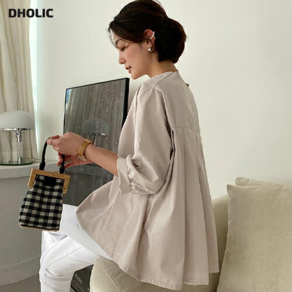 【15%OFF】バックプリーツブラウス・全4色・t71695 レディース 【bl】トップス ブラウス 七分袖 七分丈 7分袖 7分丈 プリーツ バックシャン 単色 シンプル フェミニン 大人 体型カバー きれいめ 楽ちん フレア 水色 春 秋 韓国ファッション ハイホリHIHOLLI blセール