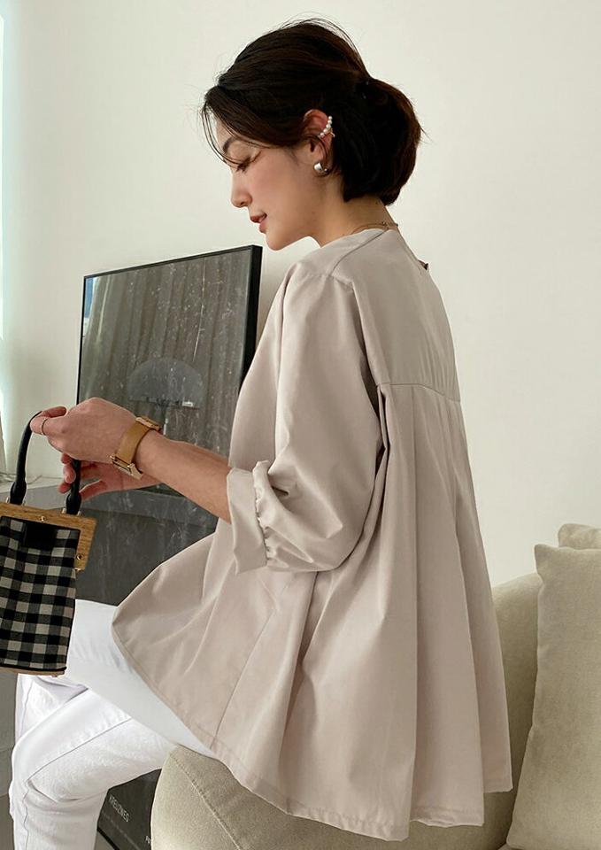 【15%OFF】バックプリーツブラウス・全4色・t71695 レディース 【bl】トップス ブラウス 七分袖 七分丈 7分袖 7分丈 プリーツ バックシャン 単色 シンプル フェミニン 大人 体型カバー きれいめ 楽ちん フレア 水色 春 秋 韓国ファッション ハイホリHIHOLLI blセール