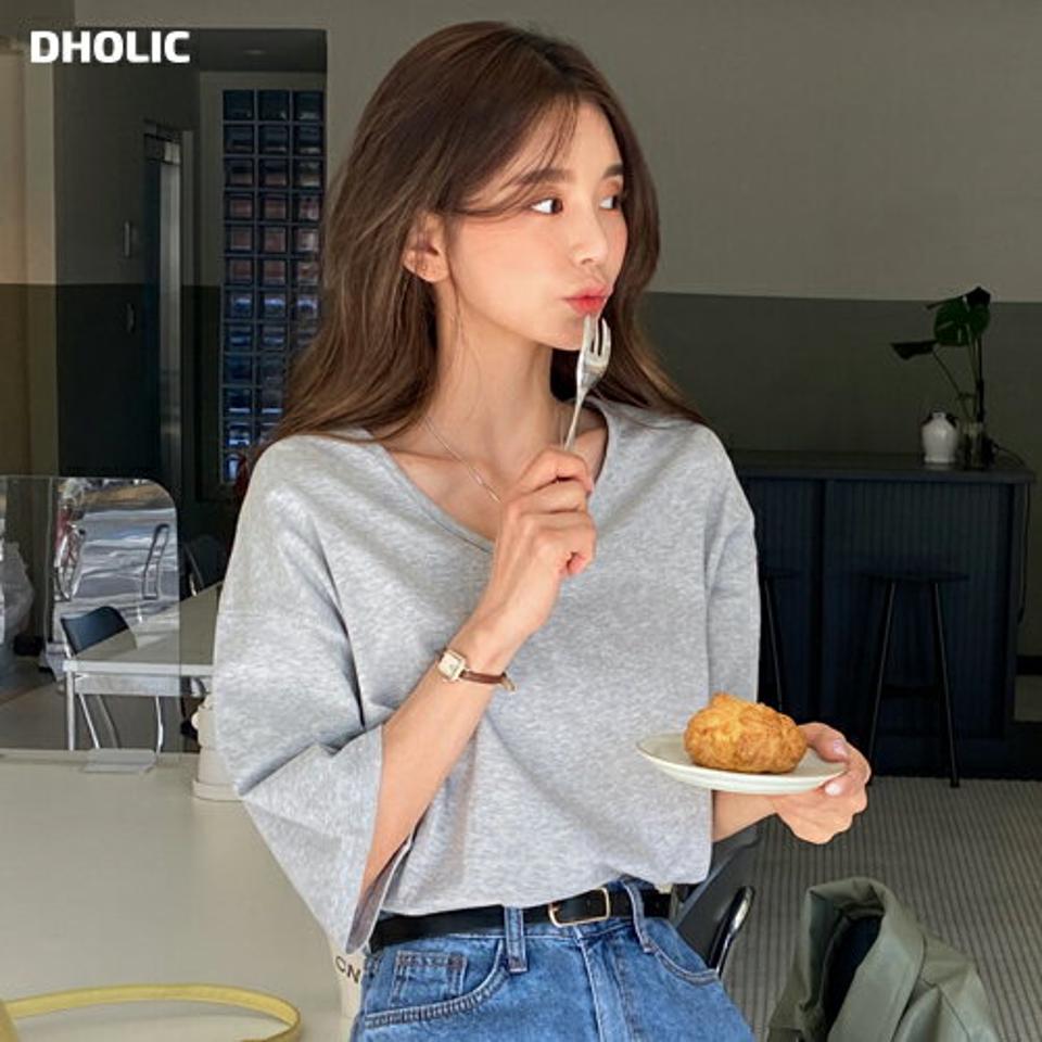 VネックスリットTシャツ・全5色・t00323 レディース 【tops】韓国ファッション トップス Tシャツ 大人 半袖 Vネック スリット 無地 ベーシック シンプル ルーズ フェミニン カジュアル デイリー 春 秋 冬