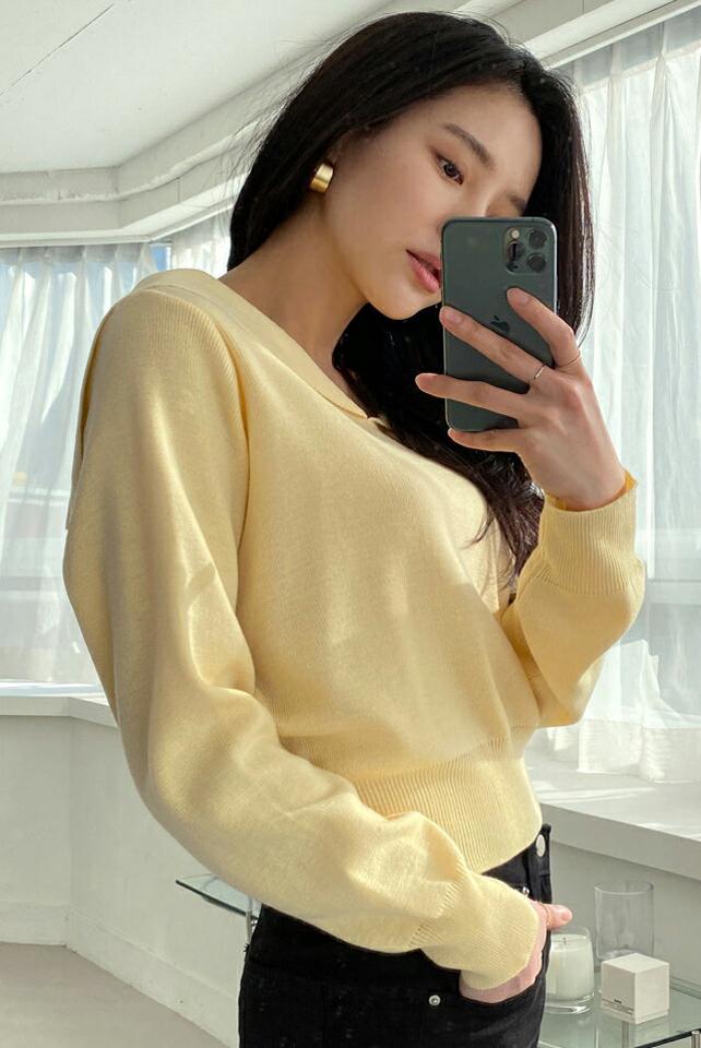 セーラーカラーニット・全4色・t71689 レディース 【tops】トップス ニット 長袖 セーラーカラー 単色 無地 シンプル かわいい 大人 Vネック かわいい アクリルニット パステル 春 秋 韓国ファッション ハイホリHIHOLLI