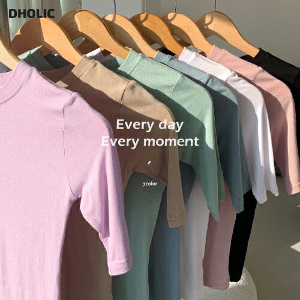スリム半袖Tシャツ・全7色・t71723 レディース 【tops】トップス Tシャツ 半袖 ハーフスリーブ スリム 単色 無地 シンプル ベーシック 大人 カジュアル レーヨン パステル 春 夏 秋 韓国ファッション ハイホリHIHOLLI