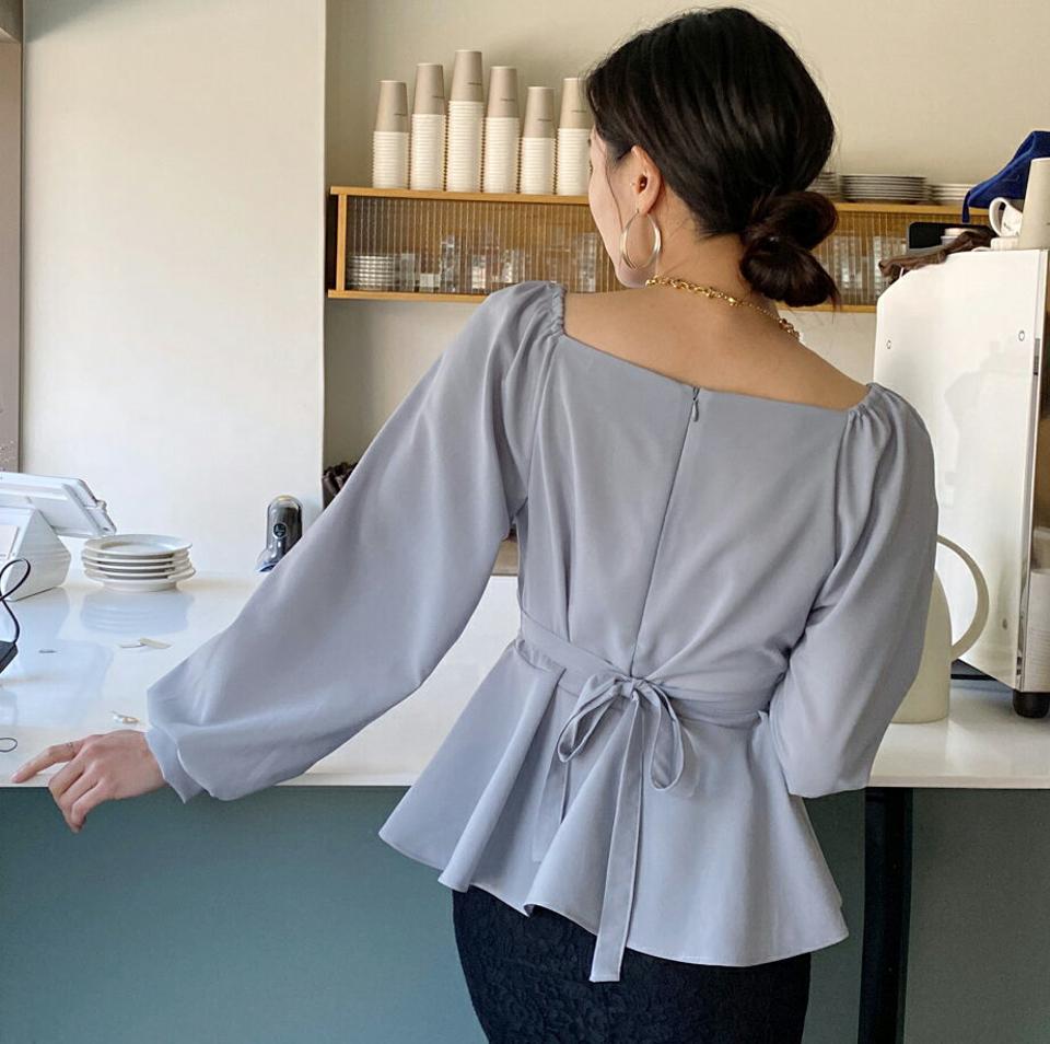 2WAYラップブラウス・全4色・t71699 レディース 【bl】トップス ブラウス 長袖 ラップデザイン オフショルダー 肩だし ハートネック デコルテ 鎖骨 フェミニン 大人 透け感 シアー シースルー 春 秋 韓国ファッション ハイホリHIHOLLI