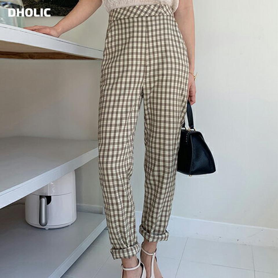 チェックスリムスラックス・全2色・t00222 レディース 【pt】パンツ ロングパンツ ズボン ガーリー スラックス スリム チェック柄 ハイウエスト 細身 テーパード 春 夏 秋 冬 カジュアル かわいい 可愛い 韓国ファッション