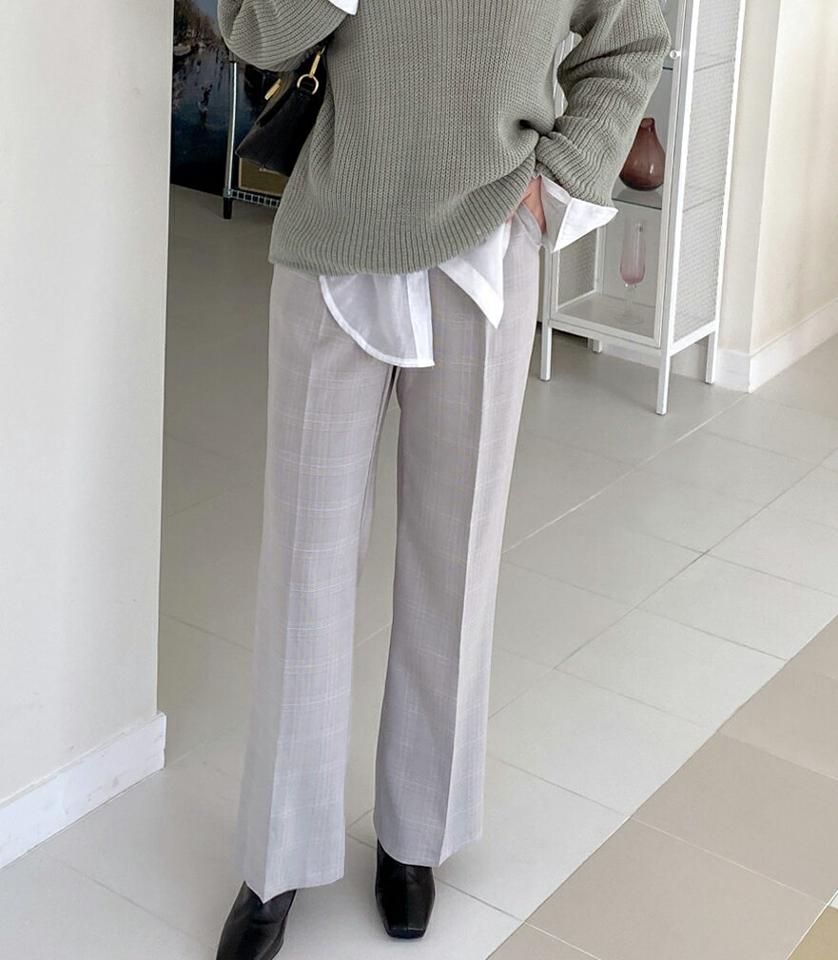 グレンチェックワイドスラックス・全2色・t00218 レディース 【pt】パンツ スラックス ロング グレンチェック チェック柄 ロングパンツ 学校行事 オフィスカジュアル 春 秋 冬 かわいい 可愛い きれいめ 大人っぽ 韓国ファッション