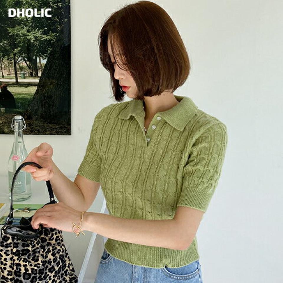 ポロカラー半袖ケーブルニット・全9色・t00234 レディース 【tops】トップス ニット ポロ襟 単色 カラーニット 半袖 ケーブル編み ボタン 春 夏 カラーアイテム 可愛い かわいい カジュアル 韓国ファッション