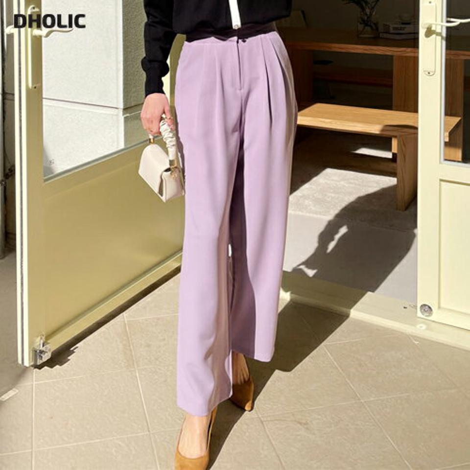 ワイドツータックスラックス・全3色・t71819 レディース 【pt】スラックス パンツ ズボン ロングパンツ タック ワイドパンツ 単色 無地 シンプル ベーシック 大人 オフィスカジュアル ハイウエスト パステル 春 秋 韓国ファッション ハイホリHIHOLLI