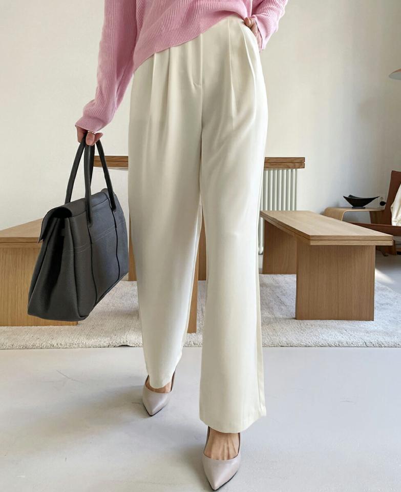 ワイドツータックスラックス・全3色・t71819 レディース 【pt】スラックス パンツ ズボン ロングパンツ タック ワイドパンツ 単色 無地 シンプル ベーシック 大人 オフィスカジュアル ハイウエスト パステル 春 秋 韓国ファッション ハイホリHIHOLLI