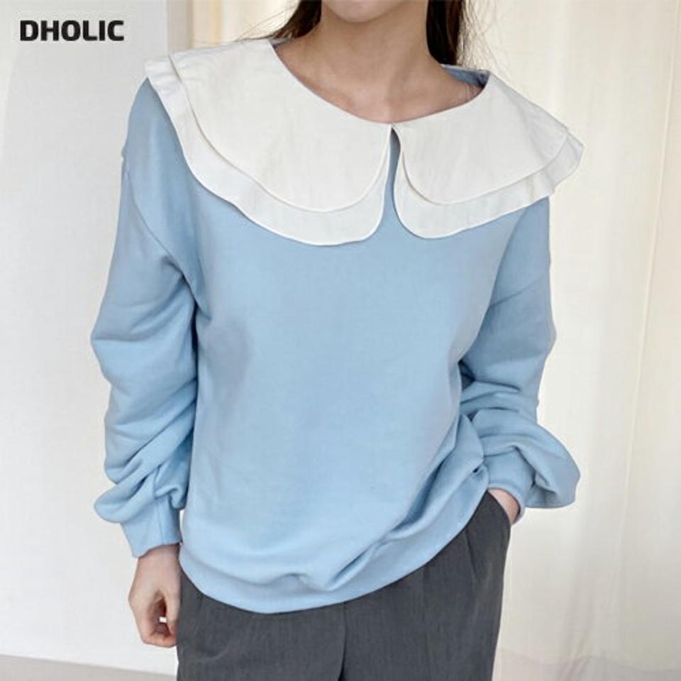 ≪人気商品再入荷≫ダブルカラースウェット・全2色・t71837 レディース 【tops】トップス スウェット トレーナー 長袖 襟コン ガーリー 丸襟 かわいい シンプル 大人 パステル 春 秋 冬 韓国ファッション ハイホリHIHOLLI