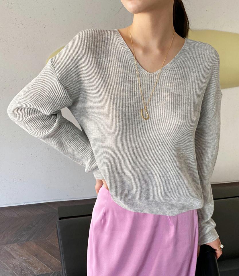 Vネックルーズニット・全5色・t71806 レディース 【tops】トップス ニット 長袖 ニットトップス ルーズ ゆったり Vネック 単色 無地 シンプル ベーシック リブニット カジュアル ラフ カラーニット 春 秋 韓国ファッション ハイホリHIHOLLI