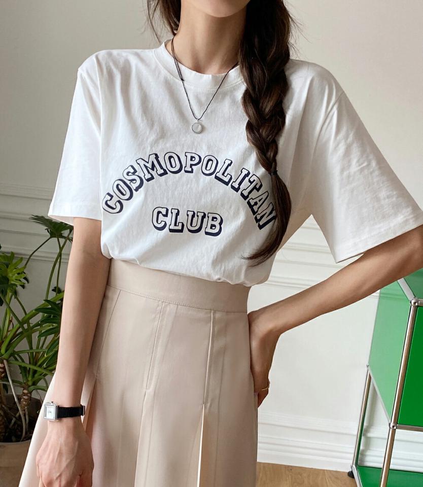 レタリングクロップドTシャツ・全3色・t65428 レディース 【tops】韓国ファッション トップス Tシャツ 大人 半袖 ラウンドネック クロップド丈 レタリング 英字 ロゴ シンプル 体型カバー フェミニン カジュアル デイリー 春 秋 冬