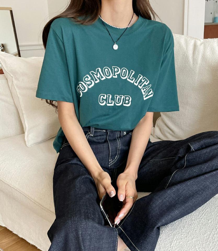 レタリングクロップドTシャツ・全3色・t65428 レディース 【tops】韓国ファッション トップス Tシャツ 大人 半袖 ラウンドネック クロップド丈 レタリング 英字 ロゴ シンプル 体型カバー フェミニン カジュアル デイリー 春 秋 冬