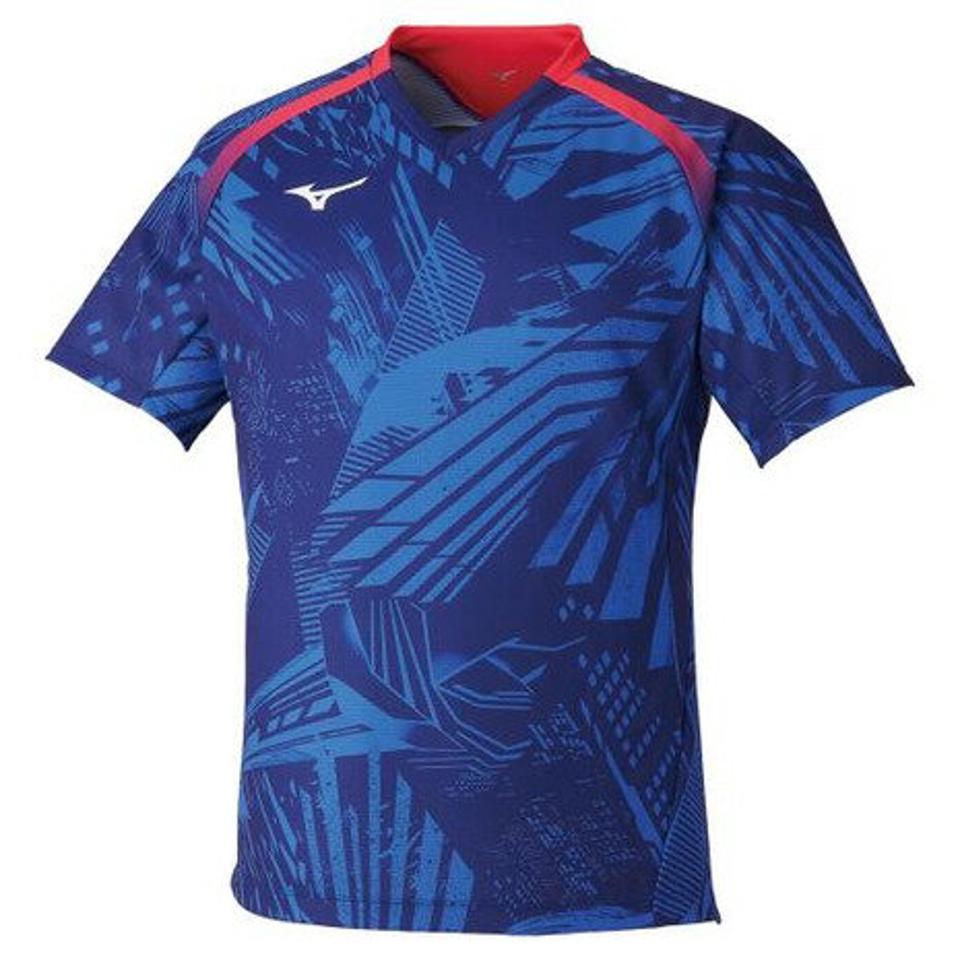 ミズノ(MIZUNO) 卓球ウエア ゲームシャツ 青 ブルー 82JA000120 (メンズ、レディース)