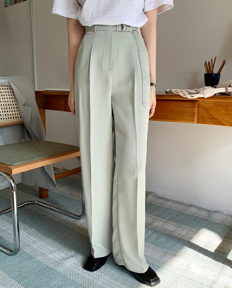ベルト付ストレートスラックス・全3色・t02115 レディース 【pt】パンツ スラックス ロング 丈 オフィスカジュアル シンプル ベーシック 無地 パステル ハイウエスト ベルト ストレート 春 夏 秋 冬 ダーツ 脚長効果 きれいめ 大人 韓国ファッション