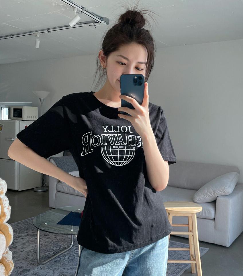 BEHAVIOR半袖Tシャツ・全4色・t02097 レディース 【tops】トップス 半袖 Tシャツ ロゴT ロゴ レタリング コットン 春 夏 ゆったり ラフ 楽ちん パステル 白 黒 カジュアル 韓国ファッション