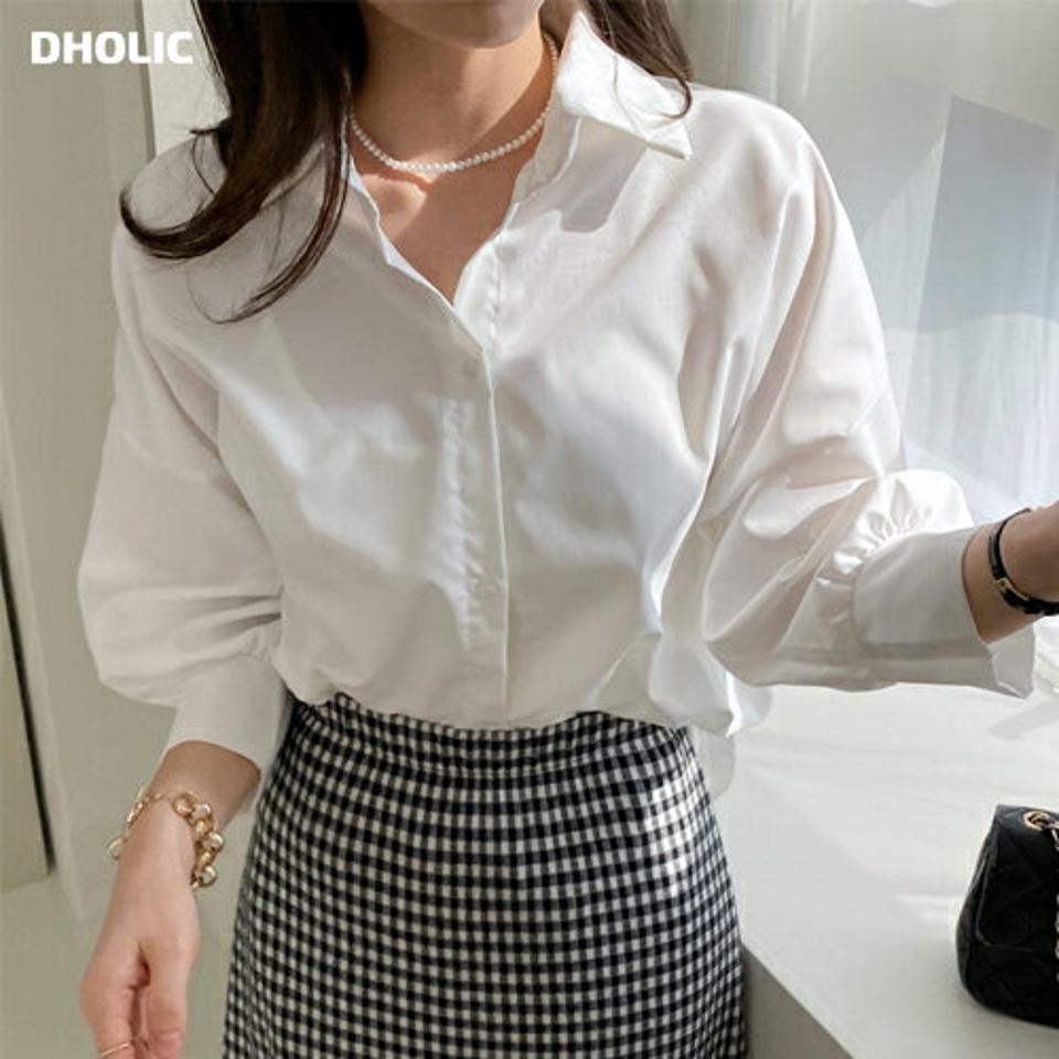 7分袖オーバーフィットシャツ・全4色・t00214 レディース 【bl】トップス シャツ 七分袖 無地 単色 シンプル ベーシック 襟 オーバーフィット 春 秋 冬 デコルテ見せ 鎖骨 パステル きれいめ 大人っぽ 上品 韓国ファッション ハイホリHIHOLLI