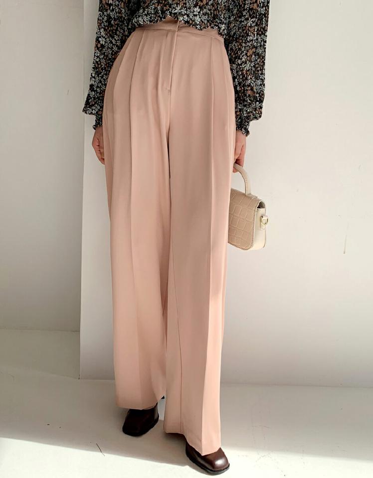 ツータックハイウエストワイドスラックス・全5色・t66326 レディース 【pt】韓国ファッション ボトムス ロング ロングパンツ スラックスパンツ スラックス ツータック ハイウエスト ワイド 無地 シンプル フェミニン カジュアル 春 秋 冬