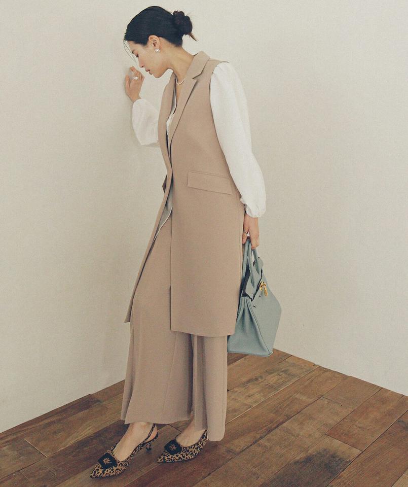 【送料無料】ロングベスト&ボタンポイントタックスラックスSET・全3色・b00185 レディース 【pt】セットアップ setup ベスト ロングベスト レイヤード パンツ スラックス ロングパンツ 無地 シンプル 春 秋 韓国ファッション ハイホリHIHOLLI