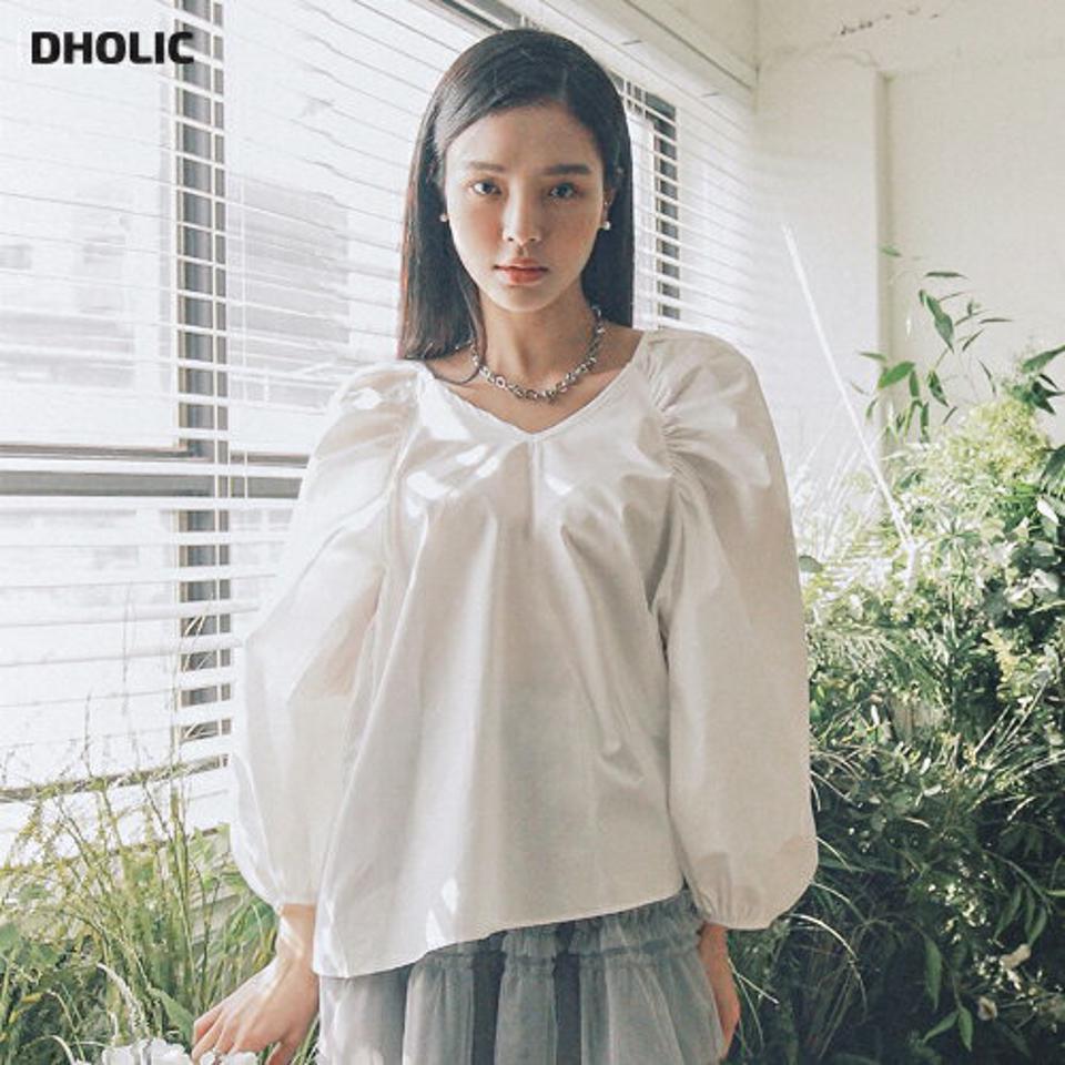 Vネックラグランブラウス・全2色・t00191 レディース 【bl】トップス ブラウス 長袖 ラグランスリーブ Vネック 単色 無地 シンプル フェミニン ナチュラル ギャザー 体型カバー ゆったり オーバーサイズ 春 秋 韓国ファッション ハイホリHIHOLLI