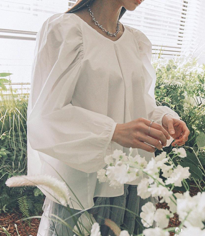 Vネックラグランブラウス・全2色・t00191 レディース 【bl】トップス ブラウス 長袖 ラグランスリーブ Vネック 単色 無地 シンプル フェミニン ナチュラル ギャザー 体型カバー ゆったり オーバーサイズ 春 秋 韓国ファッション ハイホリHIHOLLI