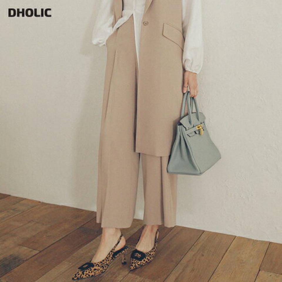 ボタンポイントタックスラックス・全3色・b00181 レディース 【pt】スラックス パンツ ズボン ロングパンツ 単色 無地 シンプル ベーシック 大人 オフィスカジュアル ワイドパンツ ハイウエスト ストレート 春 秋 韓国ファッション ハイホリHIHOLLI