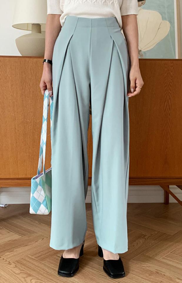 ディープタックワイドスラックス・全3色・t65479 レディース 【pt】スラックス パンツ ロング丈 パステル 無地 単色 シンプル 春 夏 秋 冬 ユニーク ウエストゴム 楽ちん タック ワイド 大人っぽ 韓国ファッション