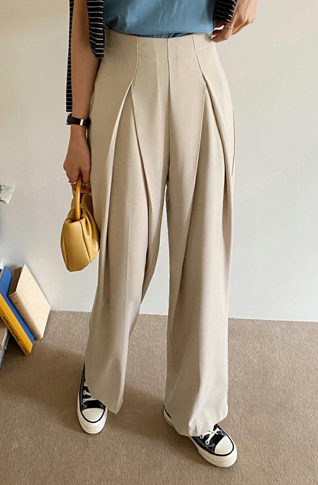 ディープタックワイドスラックス・全3色・t65479 レディース 【pt】スラックス パンツ ロング丈 パステル 無地 単色 シンプル 春 夏 秋 冬 ユニーク ウエストゴム 楽ちん タック ワイド 大人っぽ 韓国ファッション